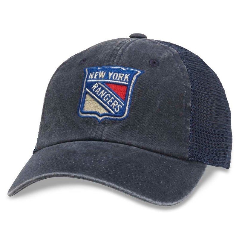 AMERICAN NEEDLE Raglan Bones Officially Licensed NHL Mesh Strapback Hat, New York Rangers, Navy (41152A-NYR) - Image 1